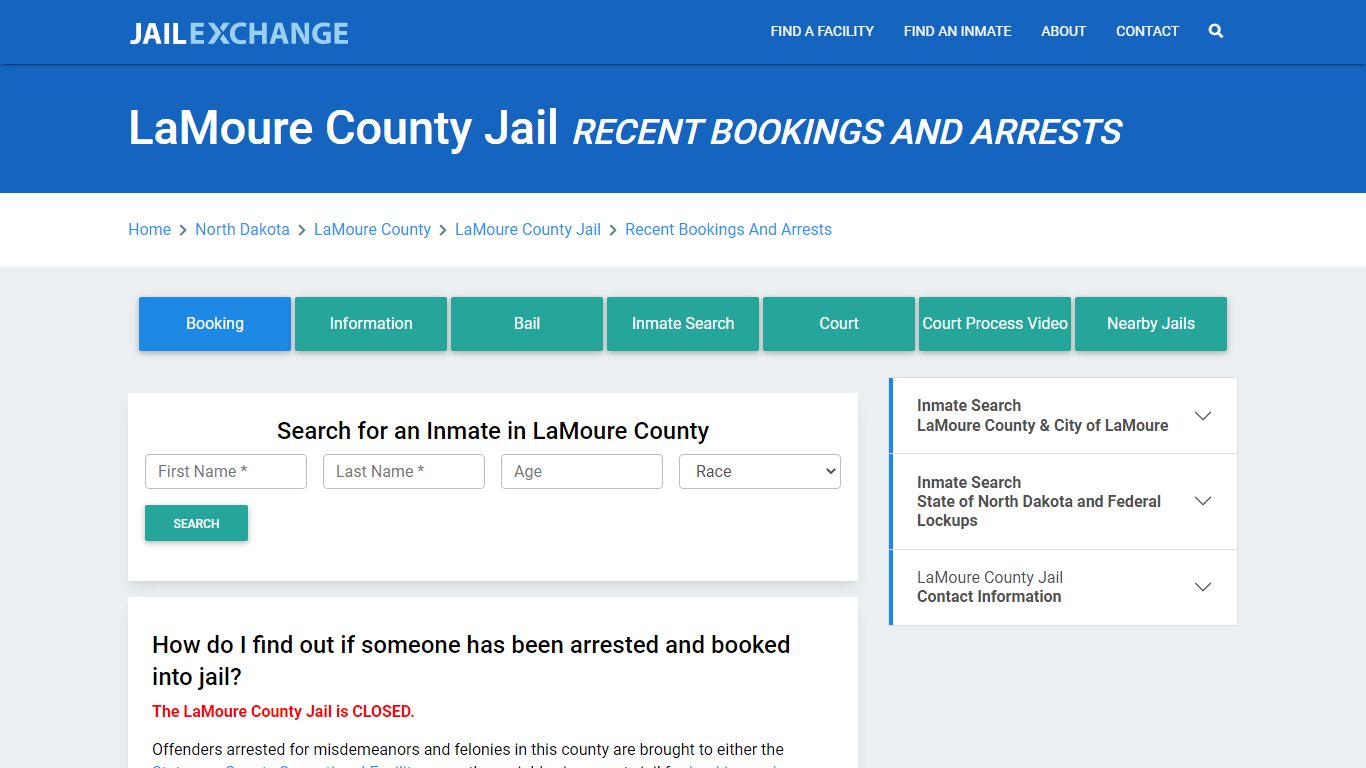 LaMoure County Jail Recent Bookings And Arrests - Jail Exchange