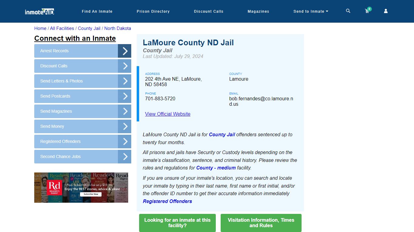 LaMoure County ND Jail - Inmate Locator